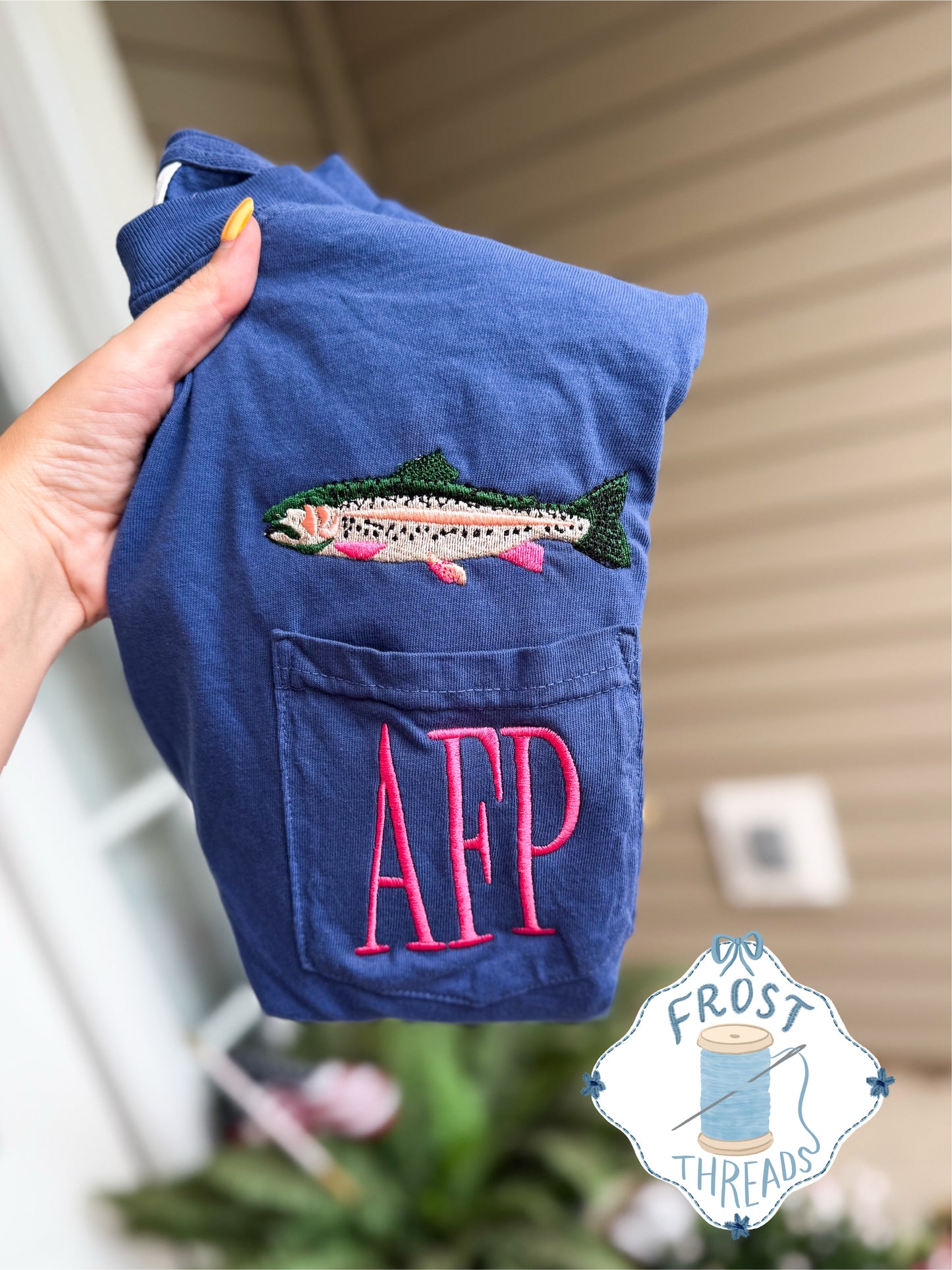 embroidered trout pocket tshirt