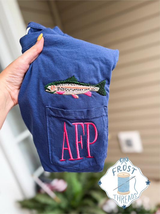 embroidered trout pocket tshirt