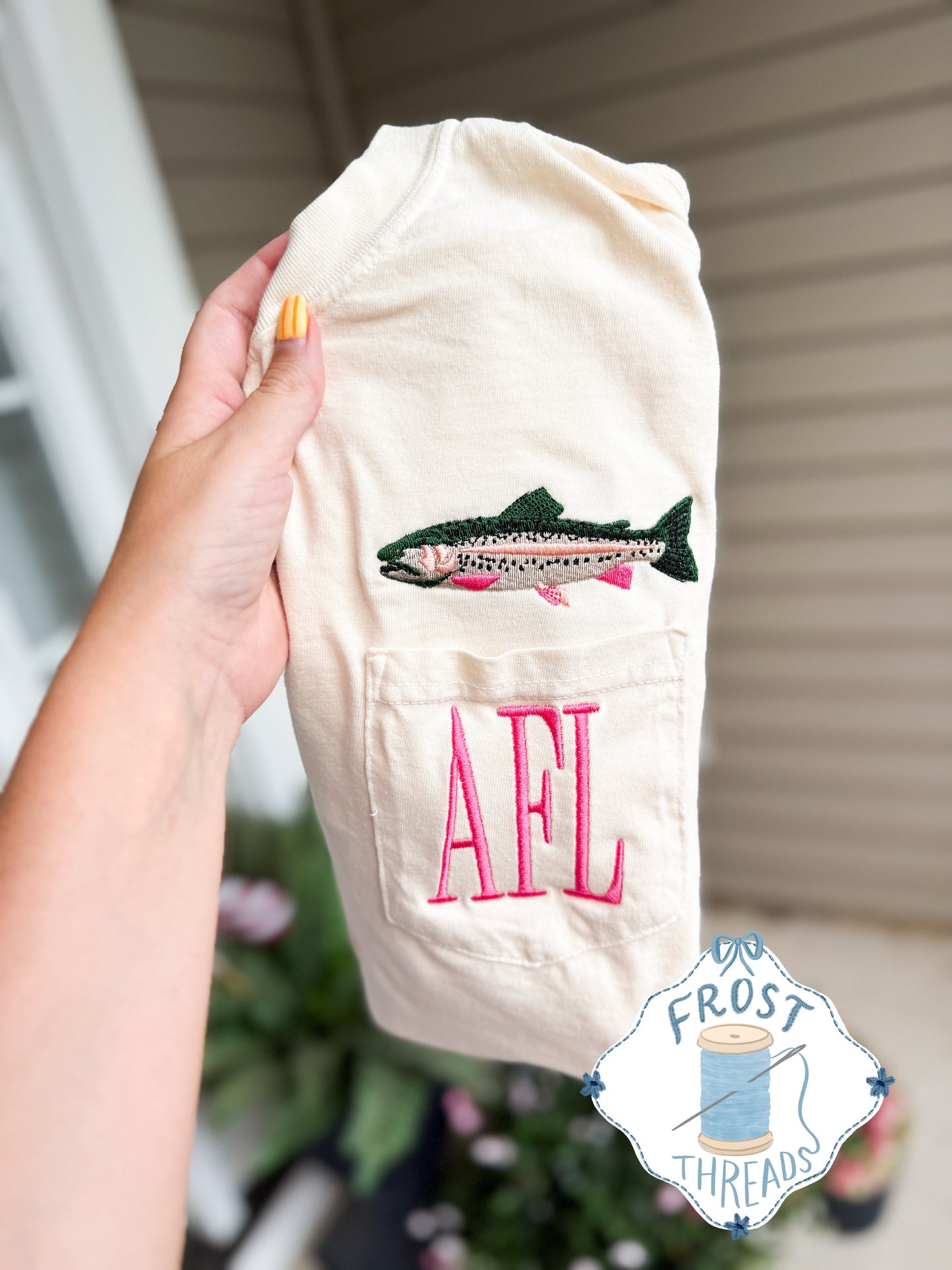 embroidered trout pocket tshirt