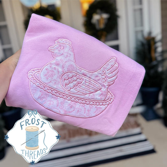 PINK - hen on a nest applique sweatshirt