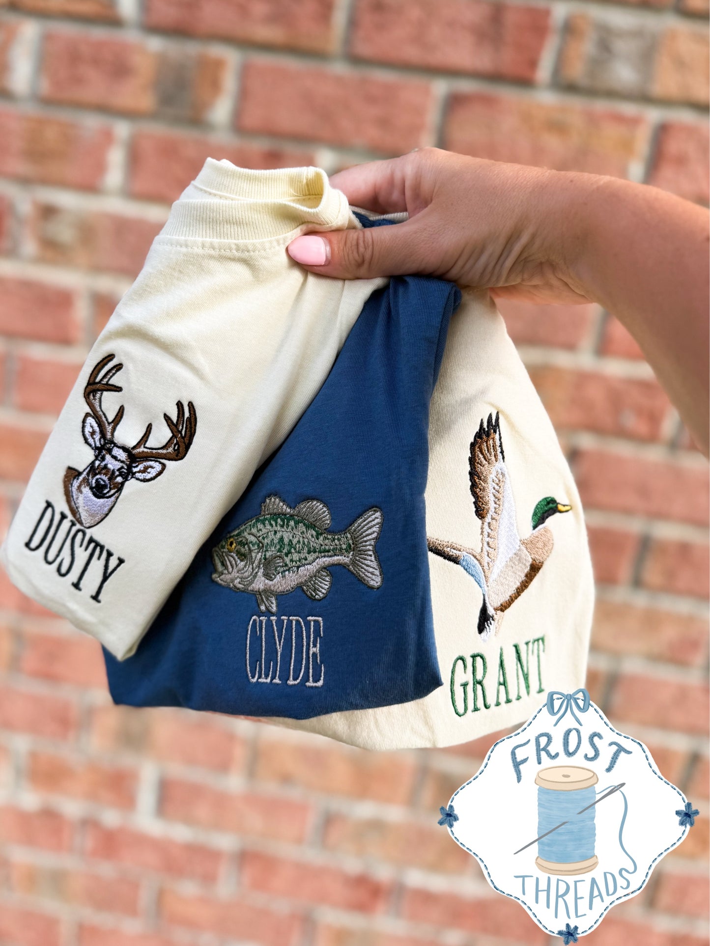 youth embroidered trio (buck, bass & duck)